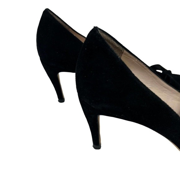 Plenty by Tracy Reese Black Suede Ruffle Bow Heels Size 37.5 US 7.5 - Picture 5 of 9